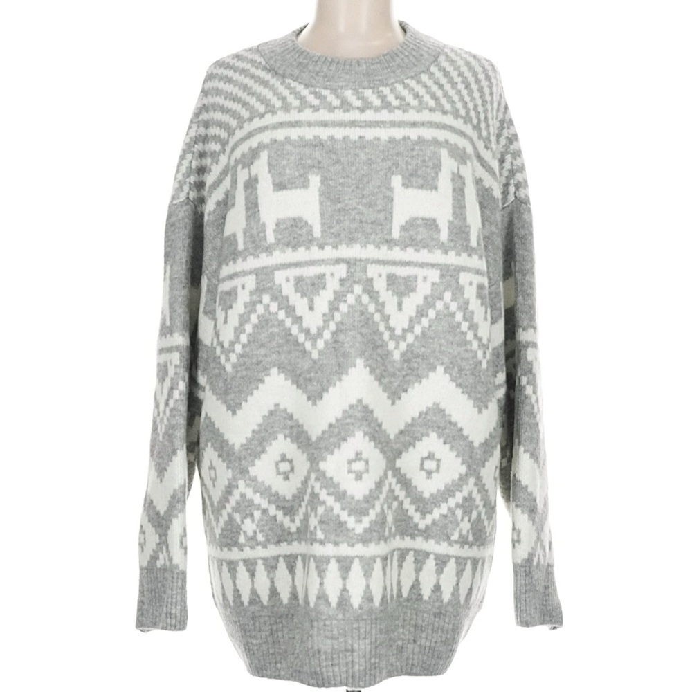 H&M Aztec Llama Pullover Gray White Patterned Women's Sweater Medium NWT